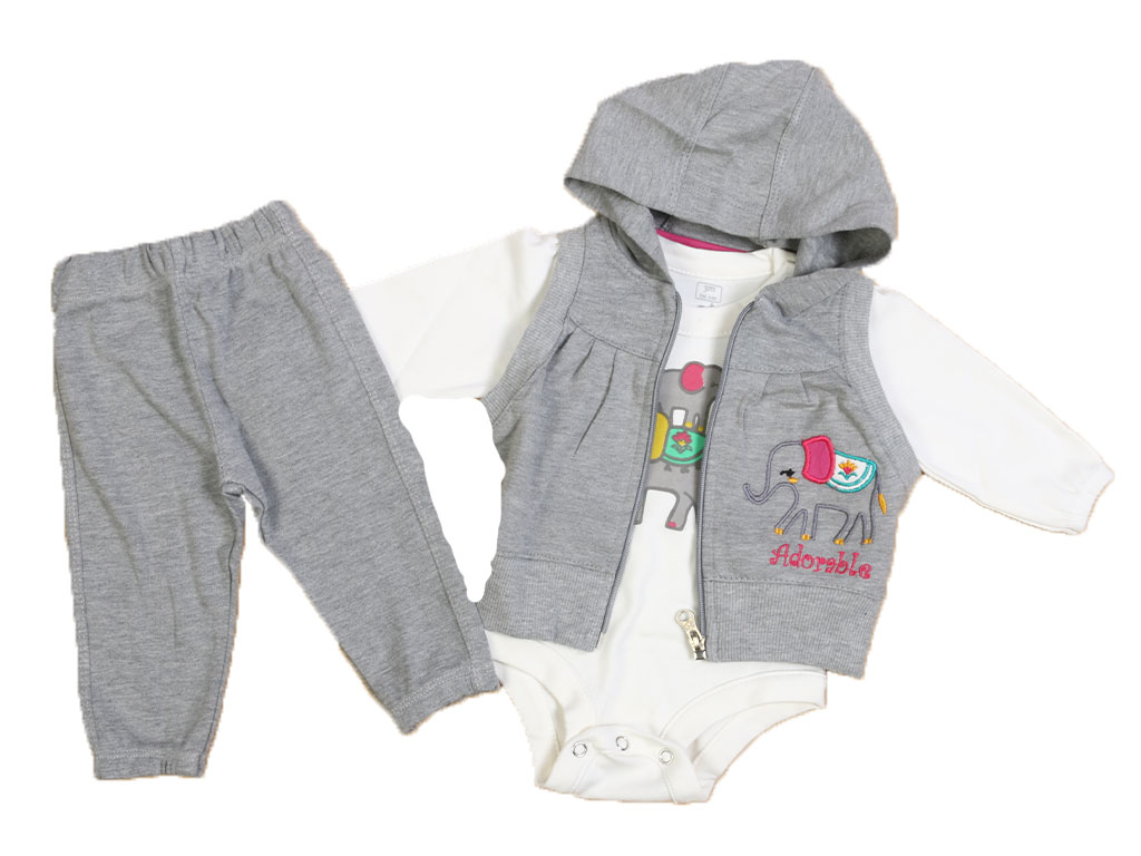 ست سه تکه دخترانه بادی، شلوار و پافر آدمک adamak