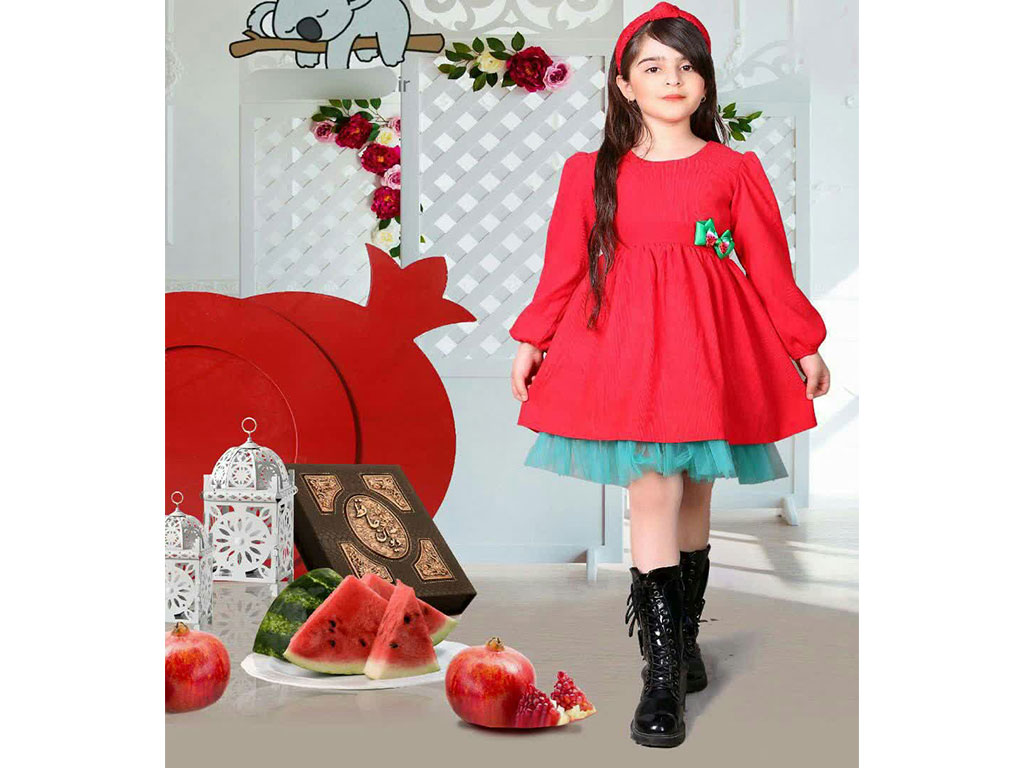 پیراهن دخترانه مخمل کبریتی شب یلدا