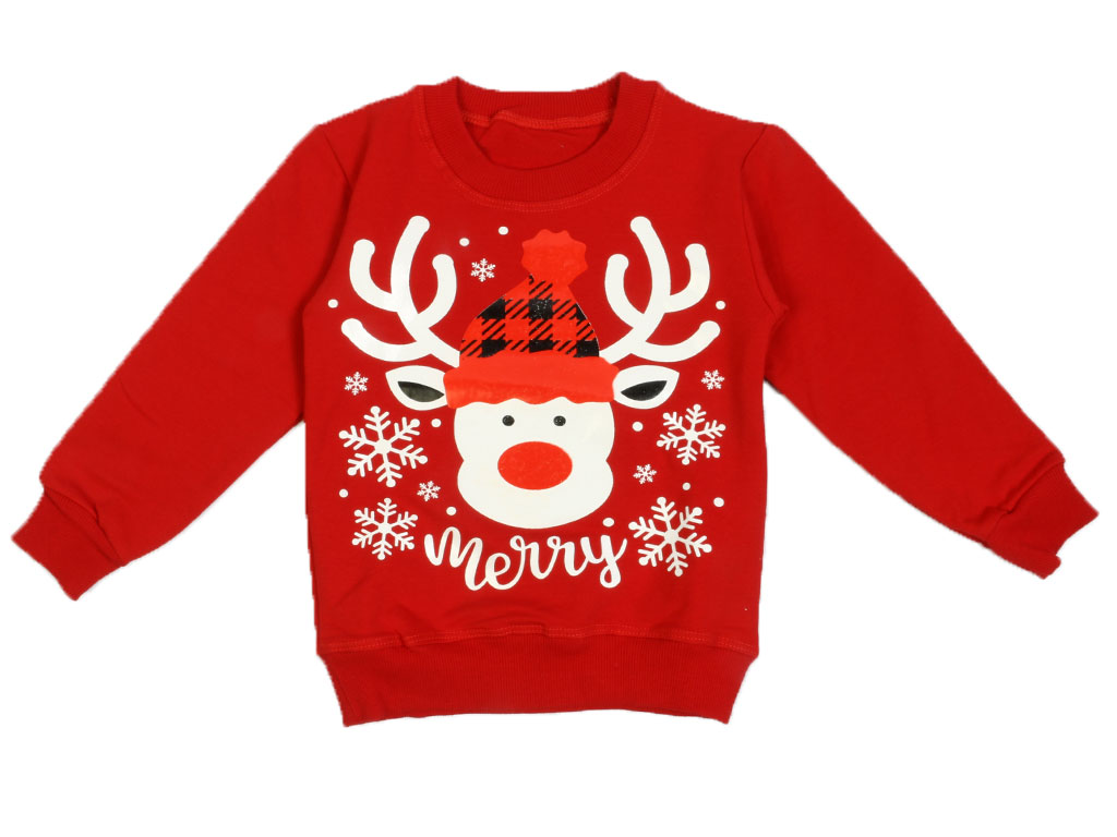 بلوز آستین بلند بچگانه قرمز رنگ طرح کریسمس