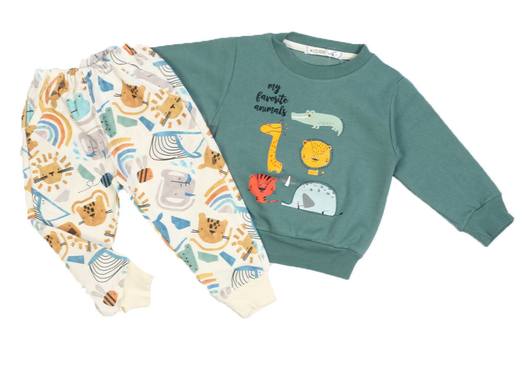 بلوز و شلوار راحتی پسرانه طرح حیوانات سبز رنگ کیدومکس kido max