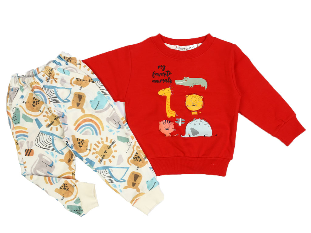 بلوز و شلوار راحتی پسرانه طرح حیوانات قرمز رنگ کیدومکس kido max