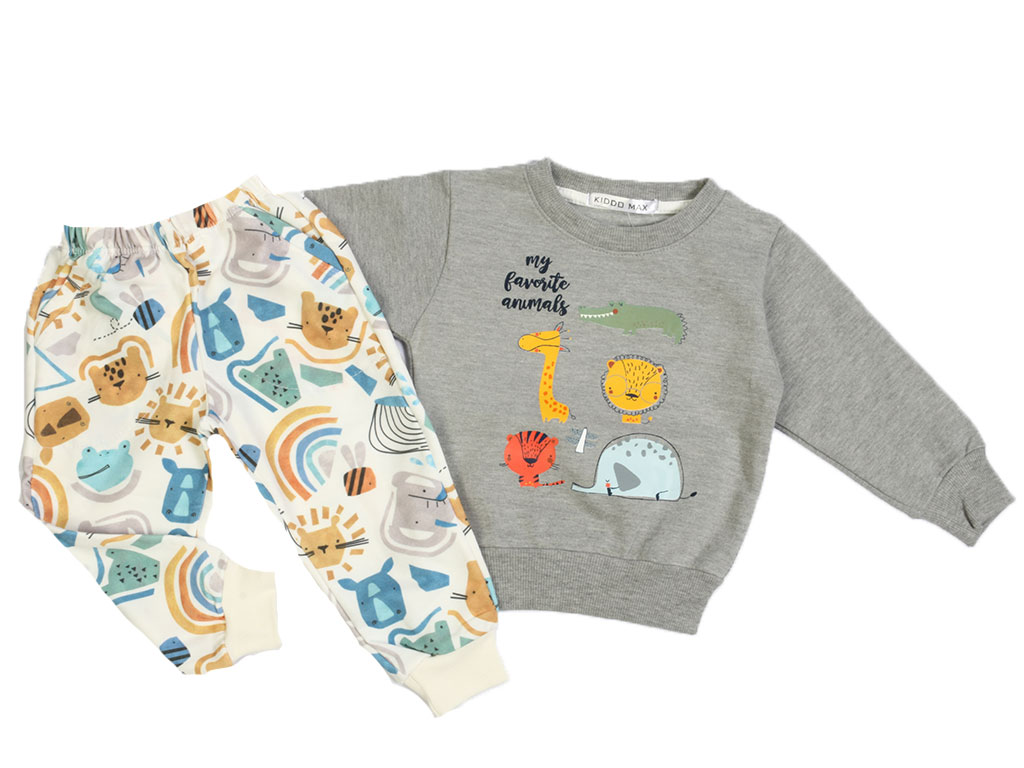 بلوز و شلوار راحتی پسرانه طرح حیوانات طوسی رنگ کیدومکس kido max