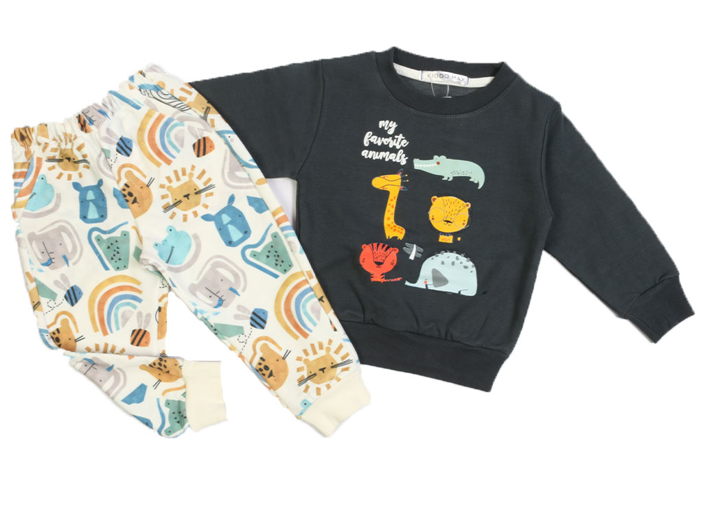 بلوز و شلوار راحتی پسرانه طرح حیوانات دودی رنگ کیدومکس kido max