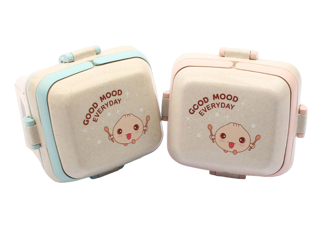 ظرف غذای سه طبقه گیاهی کودک به همراه قاشق