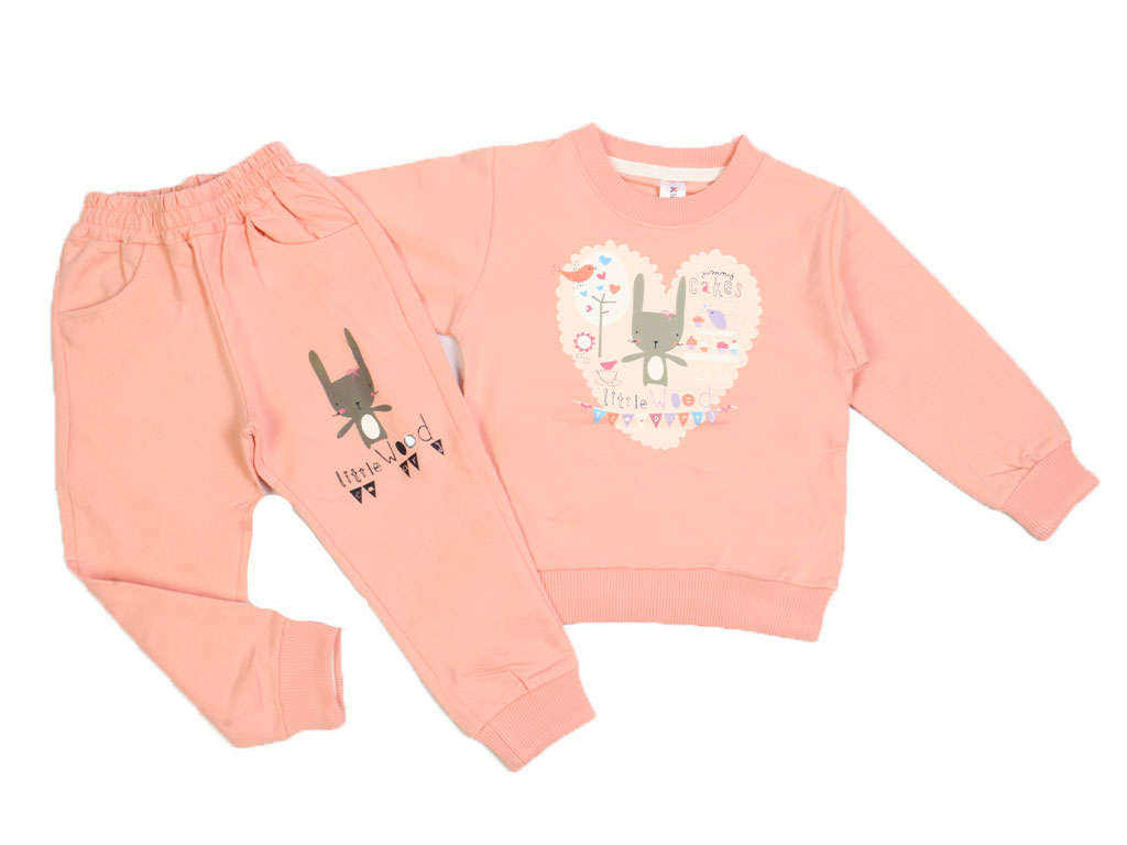 بلوز و شلوار راحتی دخترانه صورتی رنگ طرح خرگوش کیدومکس kido max