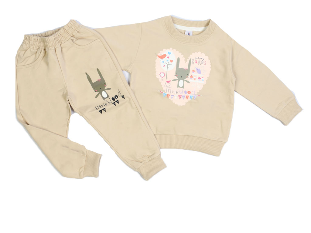 بلوز و شلوار راحتی دخترانه کرم رنگ طرح خرگوش کیدومکس kido max