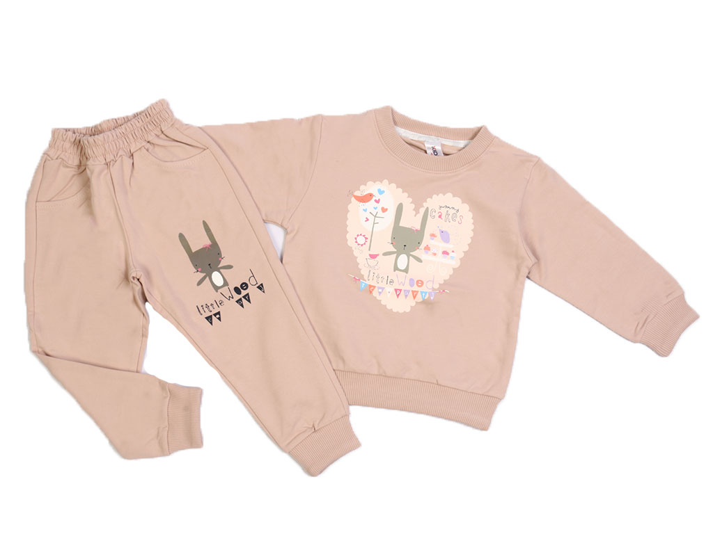 بلوز و شلوار راحتی دخترانه رنگ صورتی چرک طرح خرگوش کیدومکس kido max