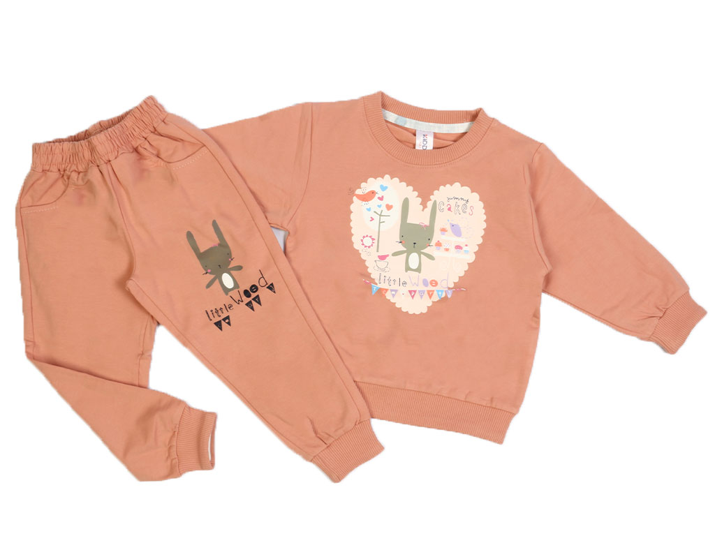 بلوز و شلوار راحتی دخترانه گلبهی رنگ طرح خرگوش کیدومکس kido max