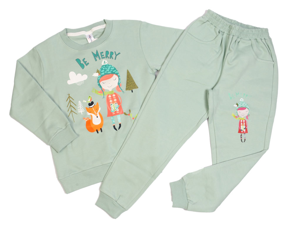 بلوز و شلوار راحتی دخترانه طرح دختر و روباه سبز رنگ کیدومکس Kido max