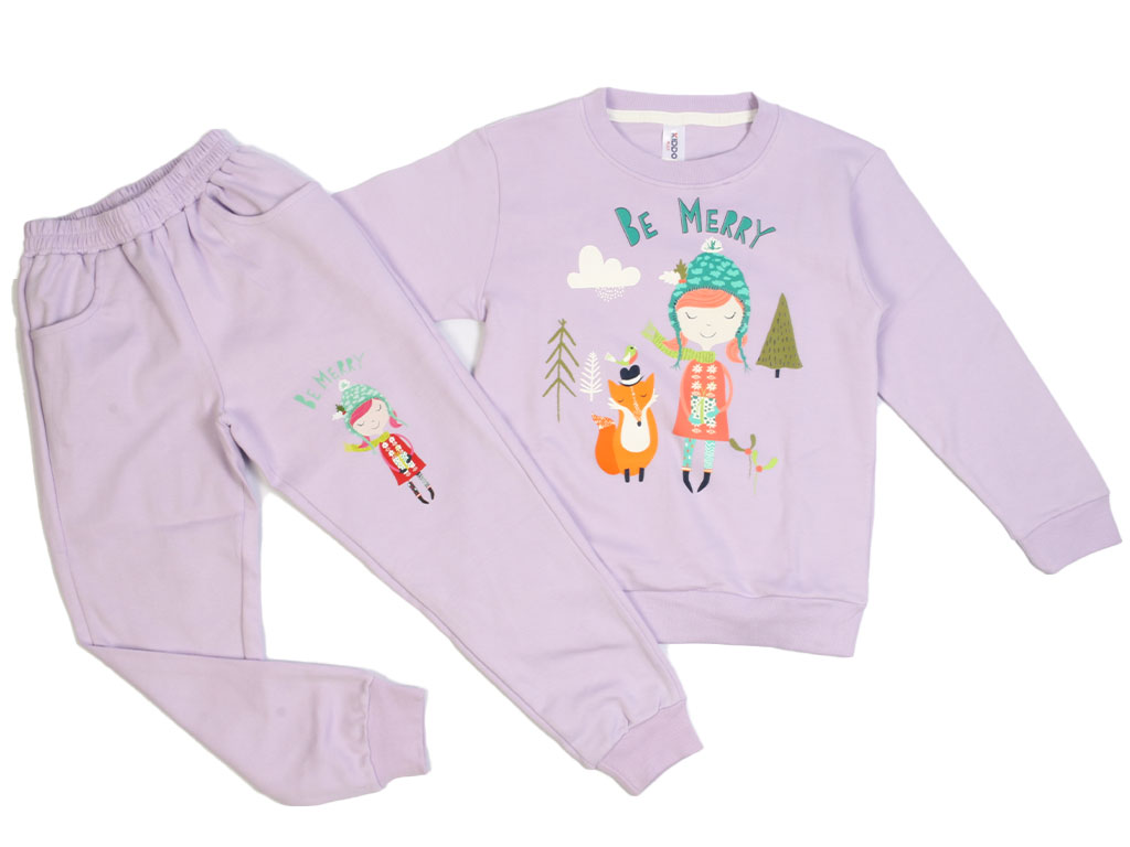 بلوز و شلوار راحتی دخترانه طرح دختر و روباه یاسی رنگ کیدومکس Kido max