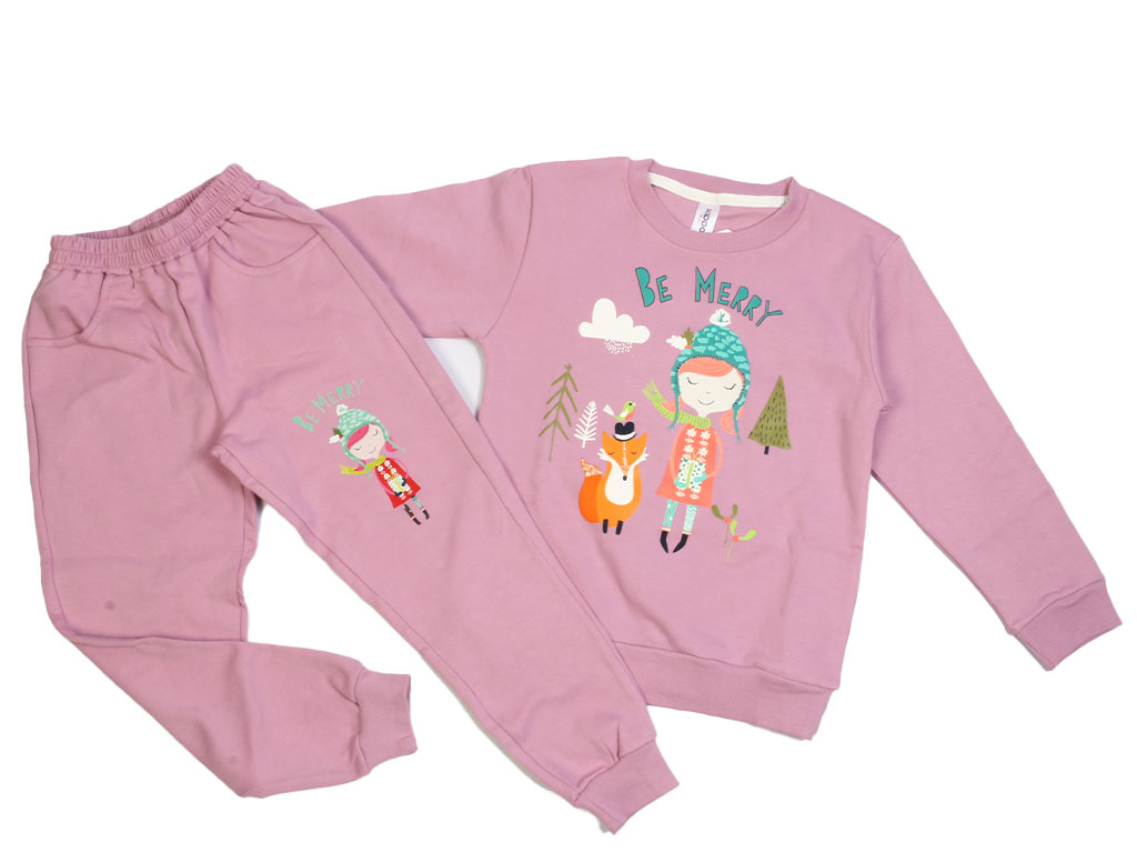 بلوز و شلوار راحتی دخترانه طرح دختر و روباه بنفش رنگ کیدومکس Kido max