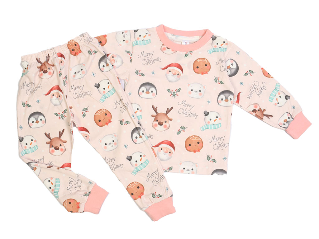 بلوز و شلوار راحتی دخترانه صورتی رنگ طرح کریسمس کیدومکس kido max