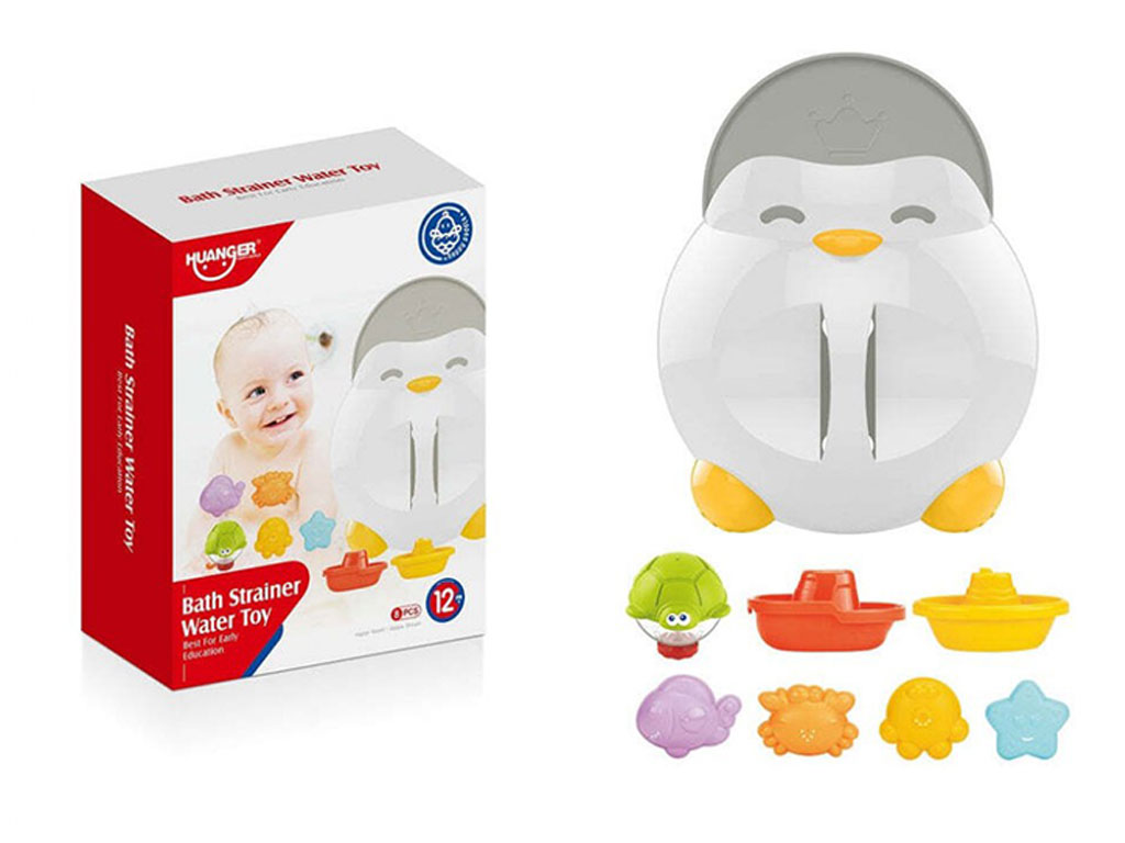 اسباب بازی حمام نوزاد همراه با باکس نگهدارنده طرح پنگوئن 8 تکه هانگر huanger