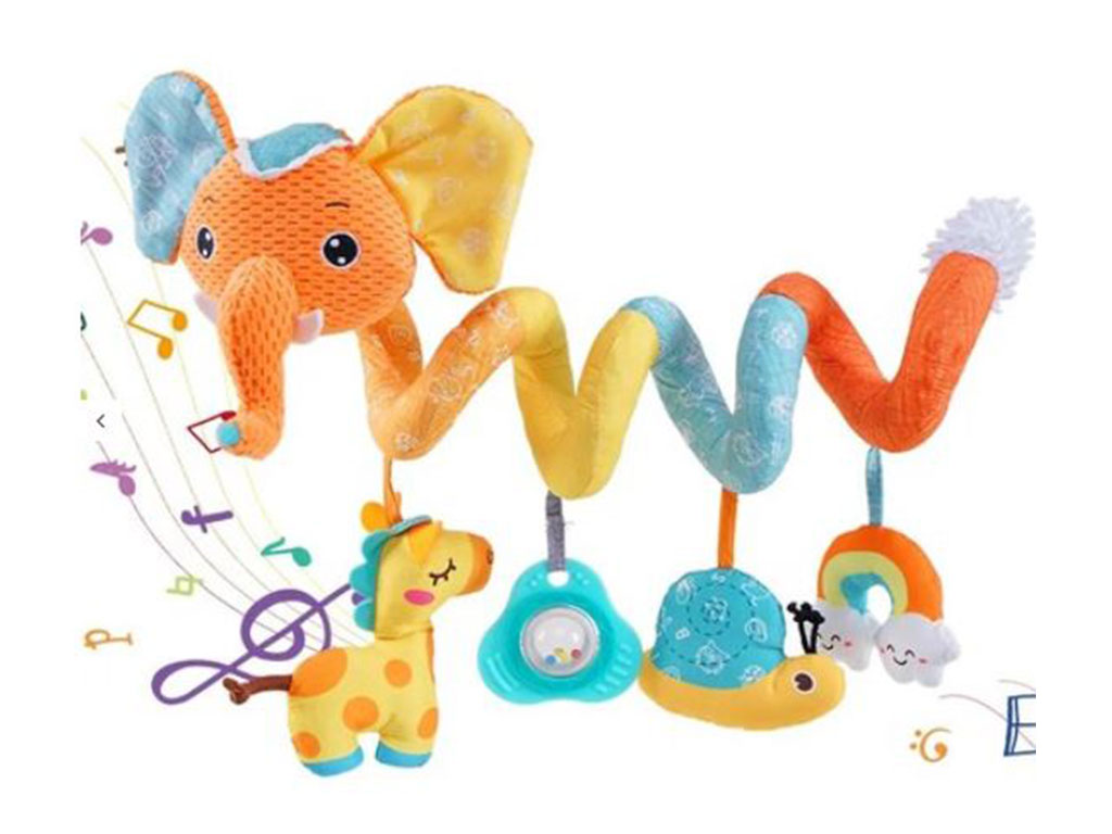 آویز تخت و کریر مارپیچی موزیکال و جغجغه ای عروسکی به همراه دندانگیر سیلیکونی سوزی SOZZY