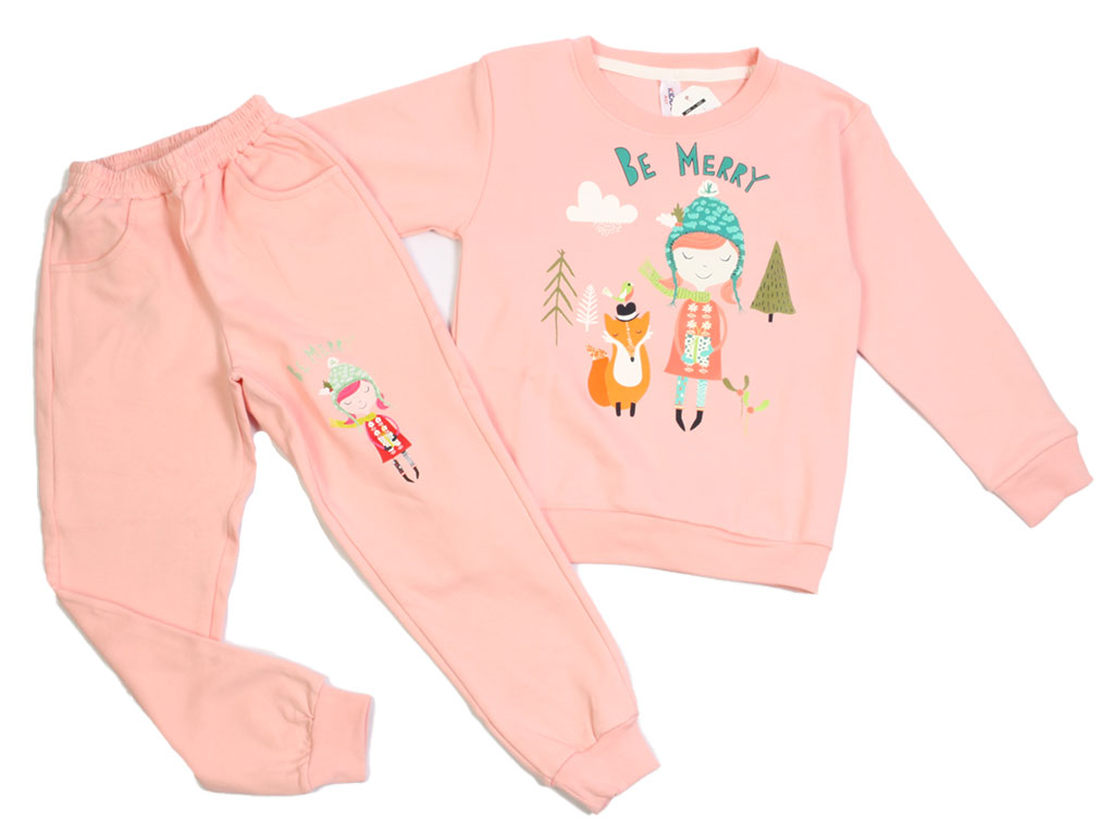 بلوز و شلوار راحتی دخترانه طرح دختر و روباه صورتی رنگ کیدومکس Kido max