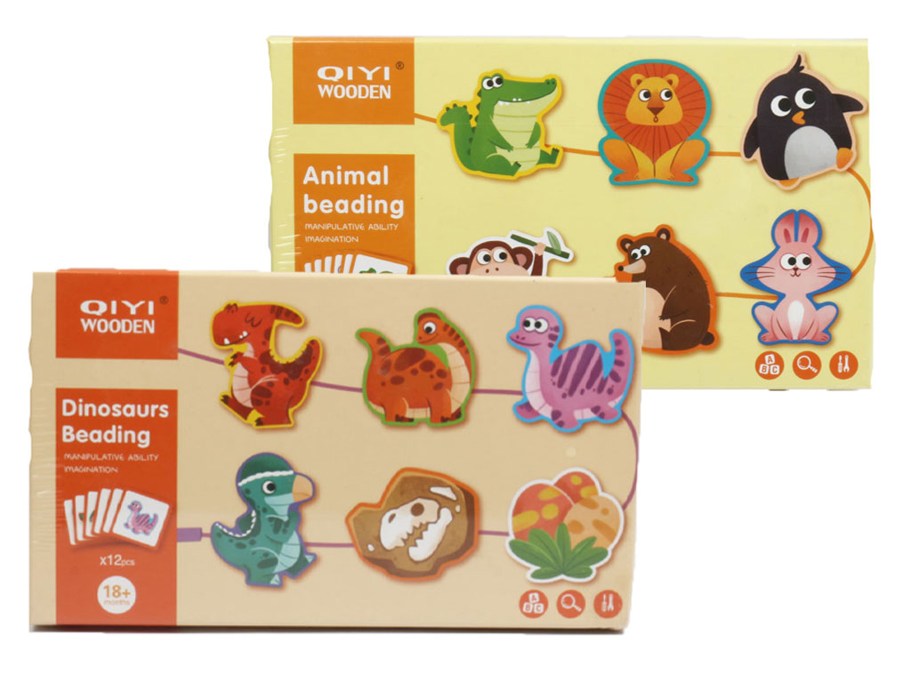 بازی نخ و مهره چوبی با طرح حشرات و حیوانات مختلف