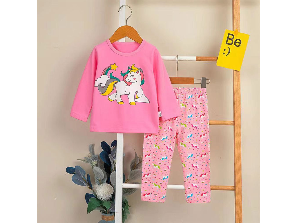 بلوز و شلوار راحتی دخترانه صورتی رنگ طرح اسب تک شاخ