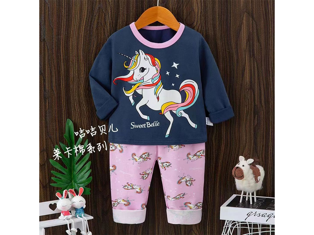 بلوز و شلوار راحتی دخترانه سرمه ای رنگ طرح اسب تک شاخ