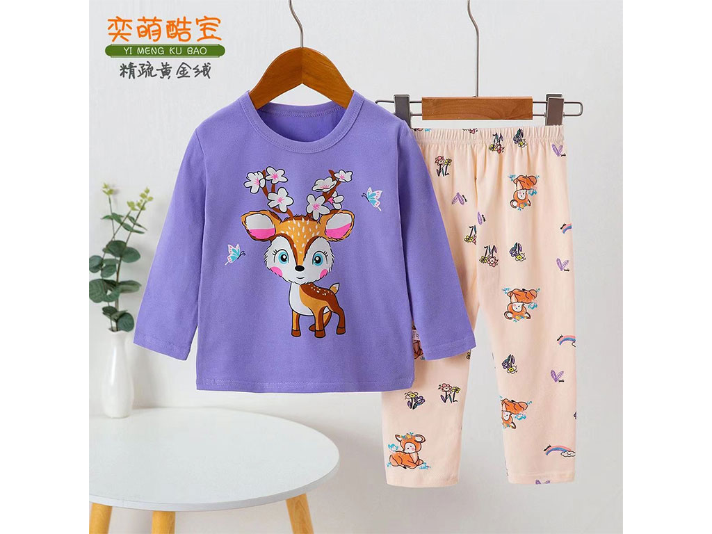 بلوز و شلوار راحتی دخترانه رنگ بنفش طرح بچه آهو