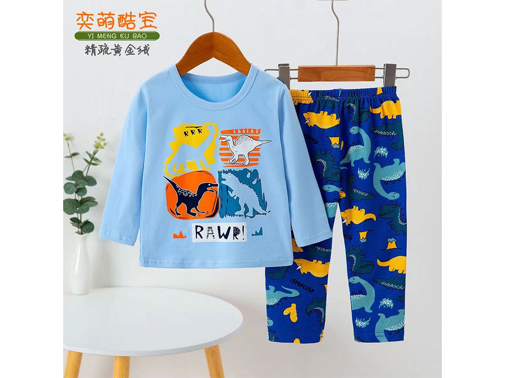 بلوز و شلوار راحتی پسرانه طرح دایناسور آبی