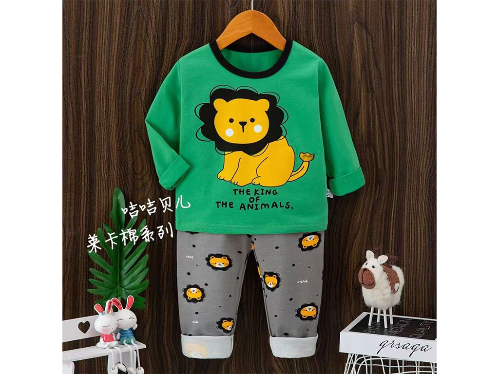 بلوز و شلوار راحتی پسرانه سبز رنگ طرح شیر