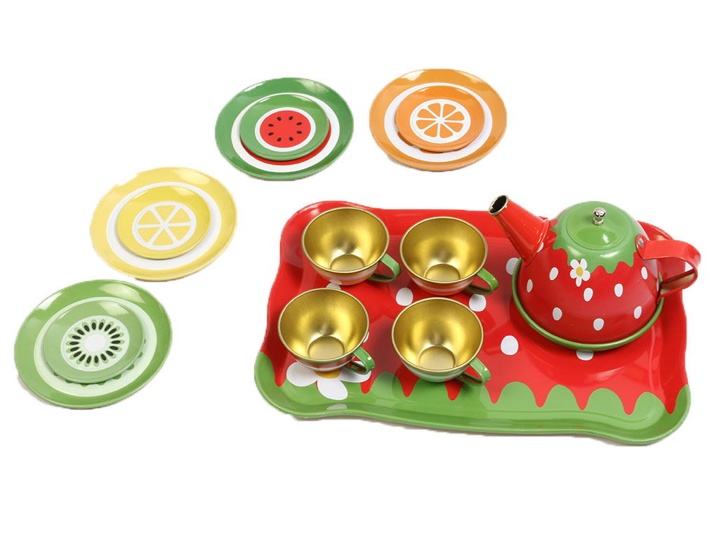 ست چایخوری اسباب بازی مدل فلزی استیل لعاب خورده طرحدار 14 قطعه