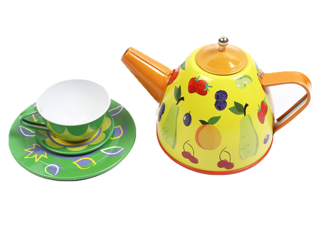 ست چایخوری اسباب بازی مدل فلزی استیل لعاب خورده طرحدار 14 قطعه