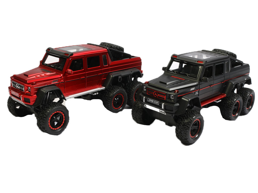 ماشین فلزی عقب کش، موزیکال و چراغدار اسباب بازی طرح بنز جی کلاس آفرود شش چرخ با 6 درب بازشو