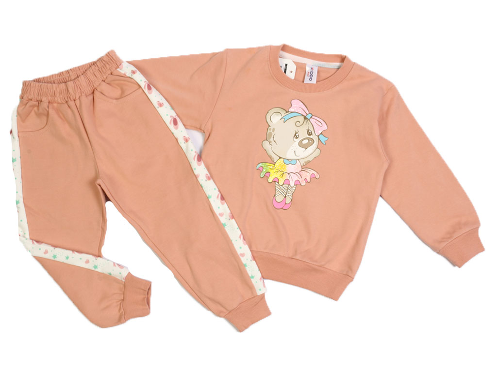 بلوز و شلوار راحتی دخترانه گلبهی رنگ طرح خرس بالرین کیدومکس Kido max