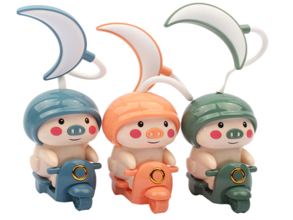 چراغ مطالعه کودک به همراه تراش طرح خوک موتور سوار