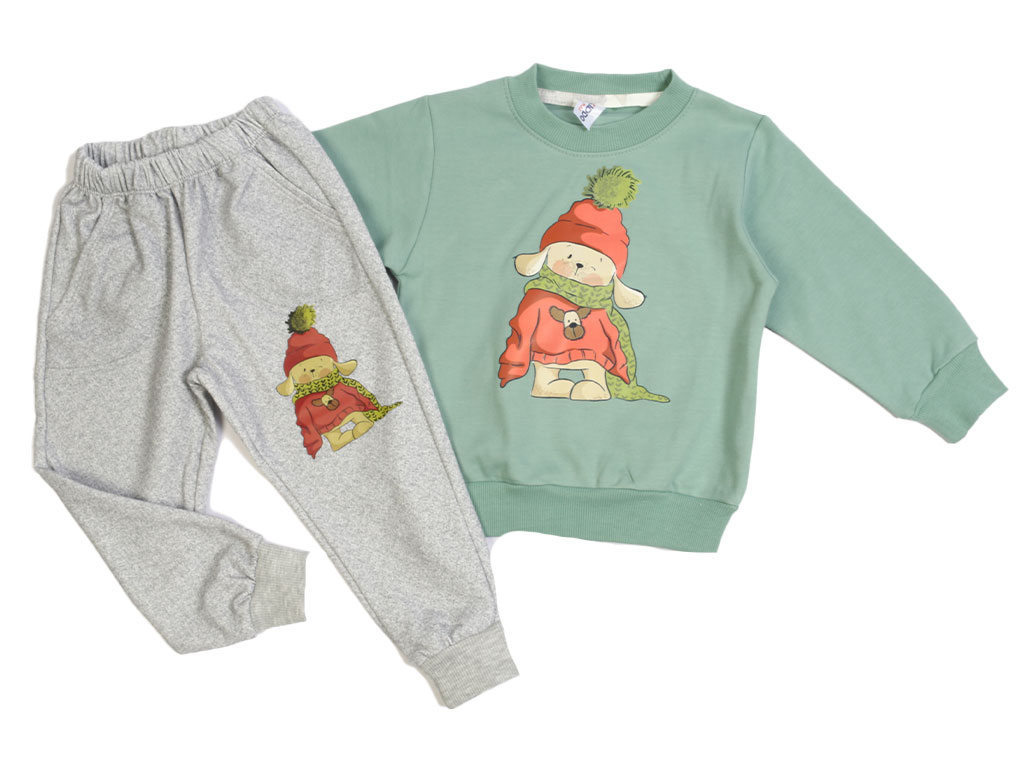 بلوز و شلوار راحتی بچگانه سبز رنگ طرح سگ گوش دراز کیدومکس Kido max