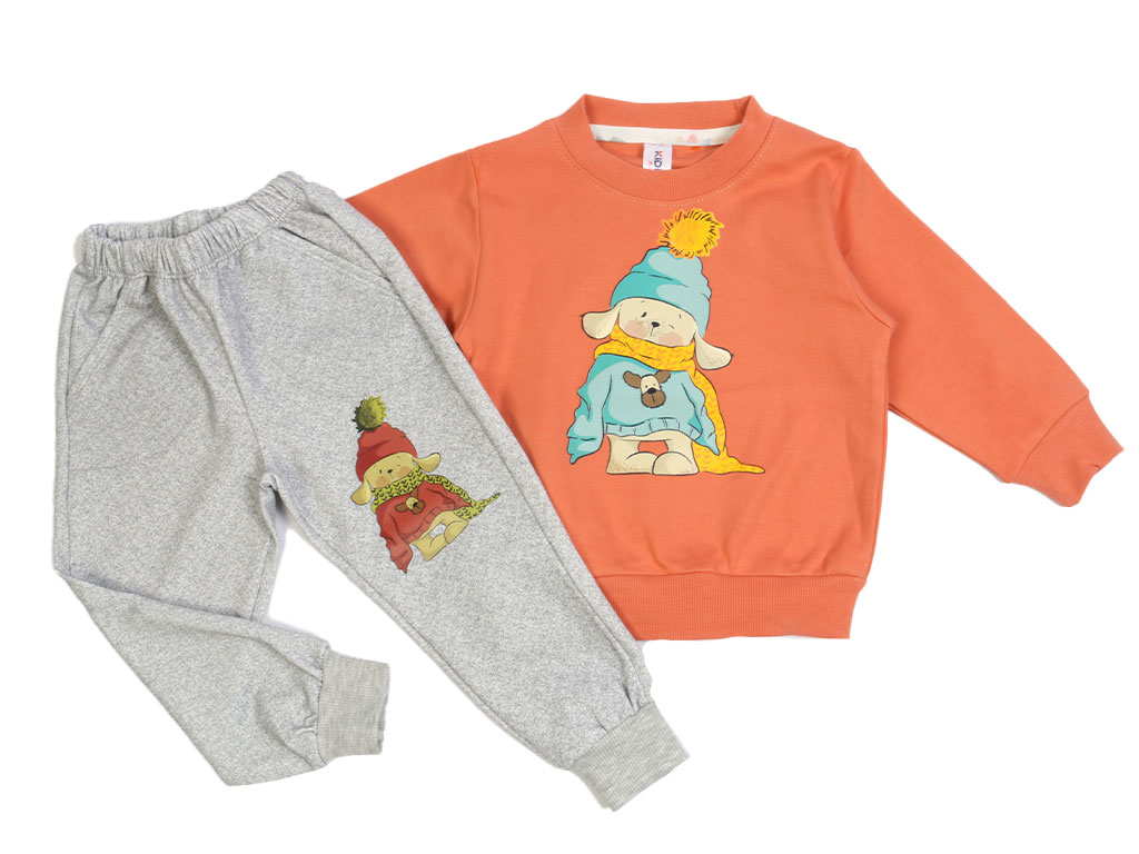 بلوز و شلوار راحتی بچگانه گلبهی رنگ طرح سگ گوش دراز کیدومکس Kido max