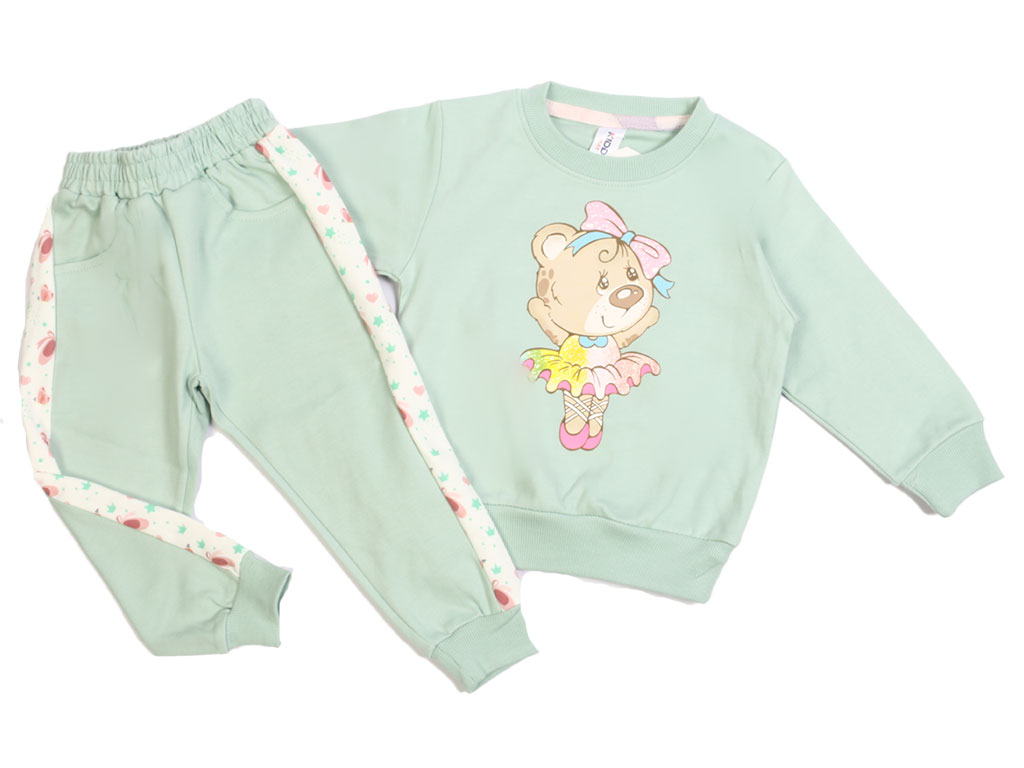 بلوز و شلوار راحتی دخترانه سبز رنگ طرح خرس بالرین کیدومکس Kido max