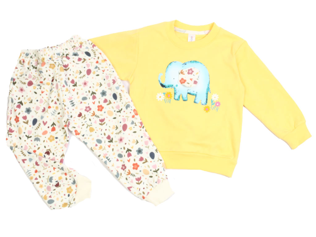 بلوز و شلوار راحتی دخترانه زرد رنگ طرح فیل کیدومکس Kido max