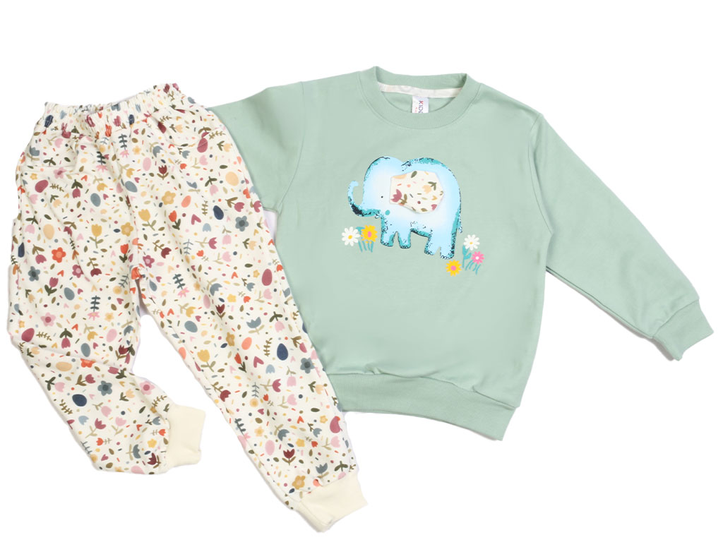 بلوز و شلوار راحتی دخترانه سبز رنگ طرح فیل کیدومکس Kido max