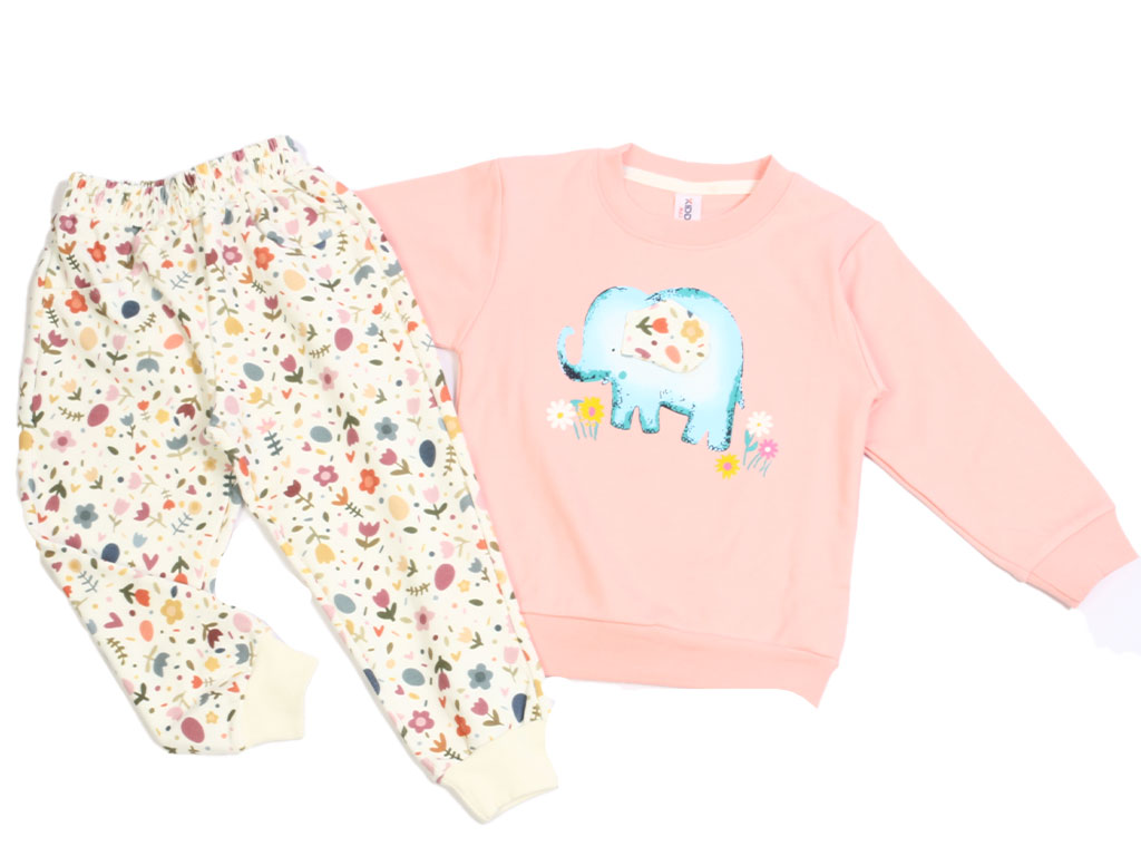 بلوز و شلوار راحتی دخترانه صورتی رنگ طرح فیل کیدومکس Kido max