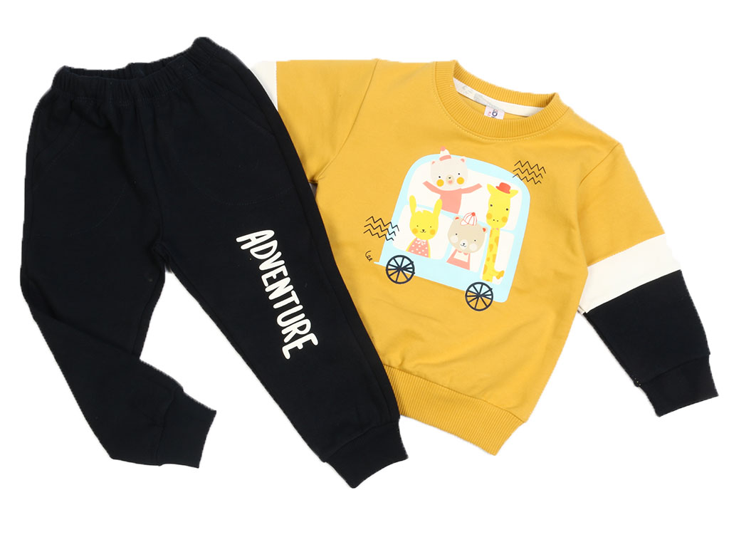 بلوز و شلوار راحتی بچگانه خردلی رنگ طرح حیوانات کیدومکس Kido max