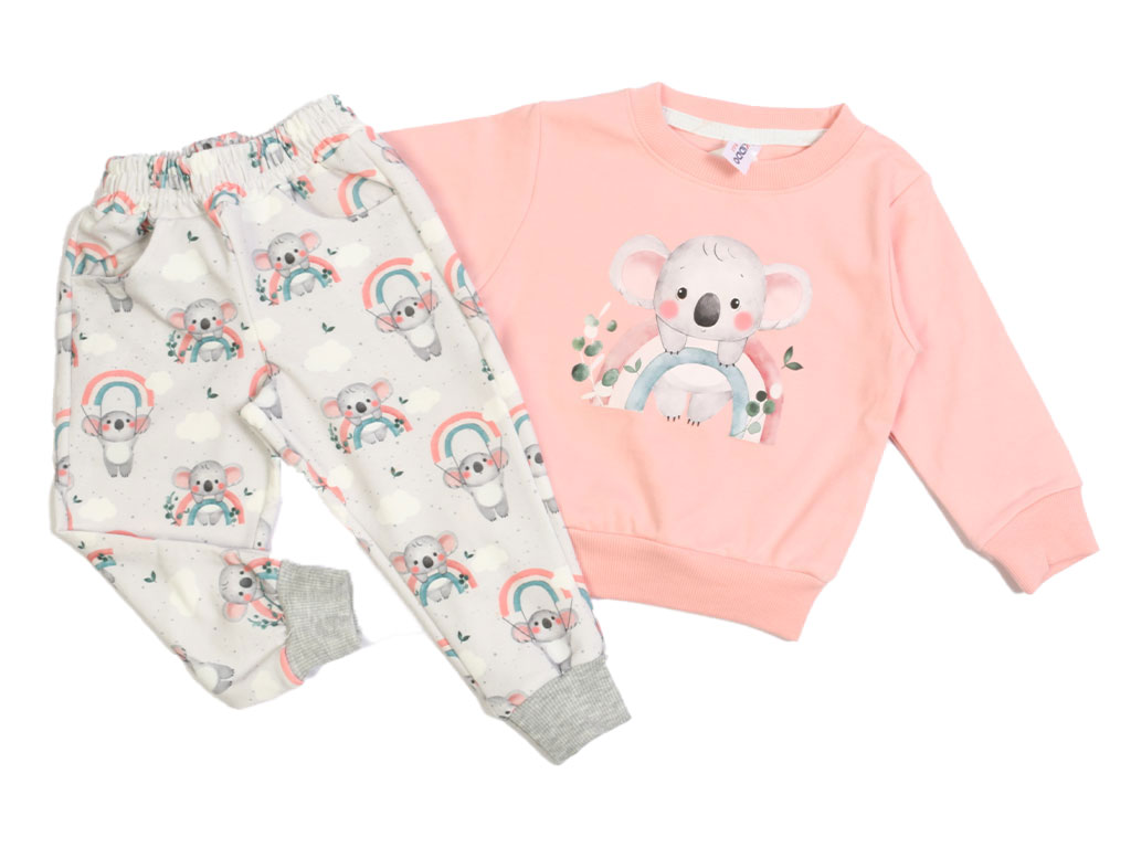 بلوز و شلوار راحتی دخترانه صورتی رنگ طرح کوالا کیدومکس Kido max