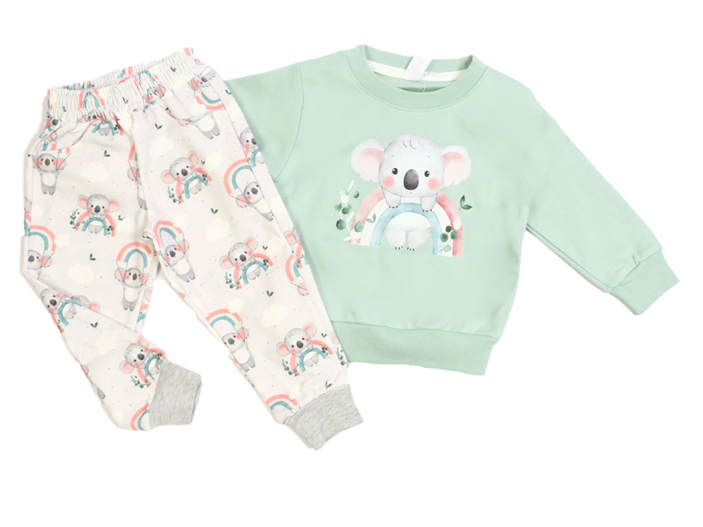 بلوز و شلوار راحتی دخترانه سبز رنگ طرح کوالا کیدومکس Kido max