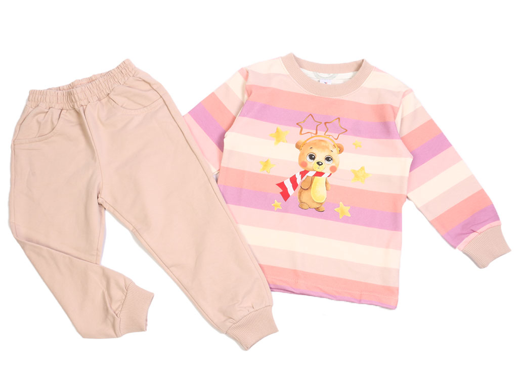 بلوز و شلوار راحتی دخترانه راه راه رنگی طرح خرس و ستاره کیدومکس Kido max