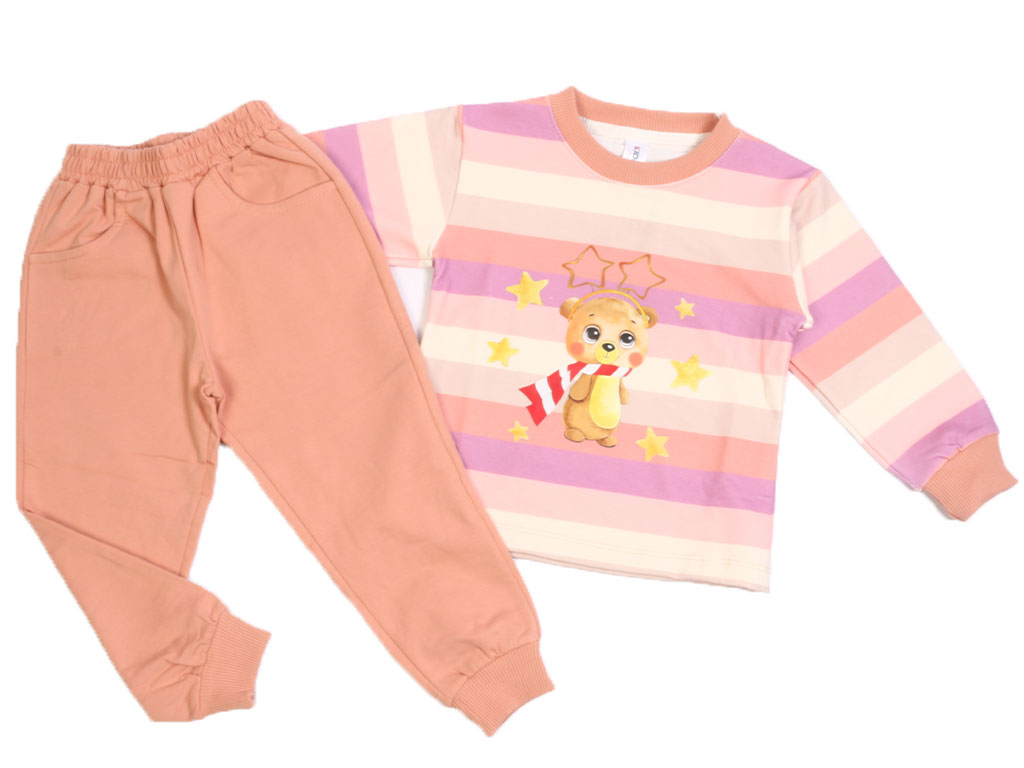 بلوز و شلوار راحتی دخترانه راه راه رنگی طرح خرس و ستاره کیدومکس Kido max