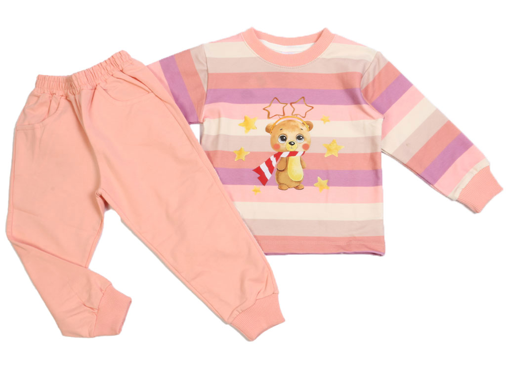 بلوز و شلوار راحتی دخترانه راه راه رنگی طرح خرس و ستاره کیدومکس Kido max