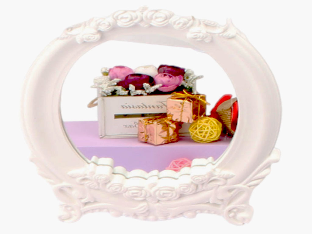 آینه رومیزی و دیواری قاب دار گل رز بیضی شکل