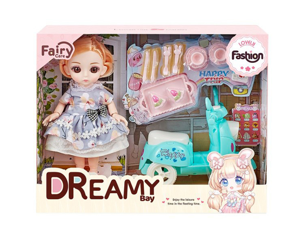 ست عروسک مفصلی چشم تیله ای همراه با موتور و وسایل آشپزخانه اسباب بازی