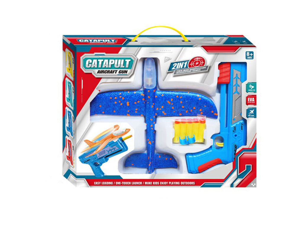 تفنگ اسباب بازی هواپیما پرتاب کن دارای هواپیمای فومی و تیرهای ابری 2 کاره