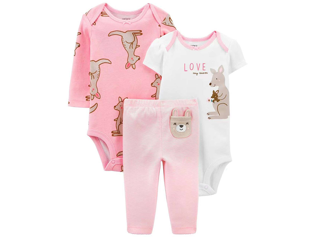 ست سه تکه بادی و شلوار دخترانه نوزادی طرح کانگورو کارترز Carters