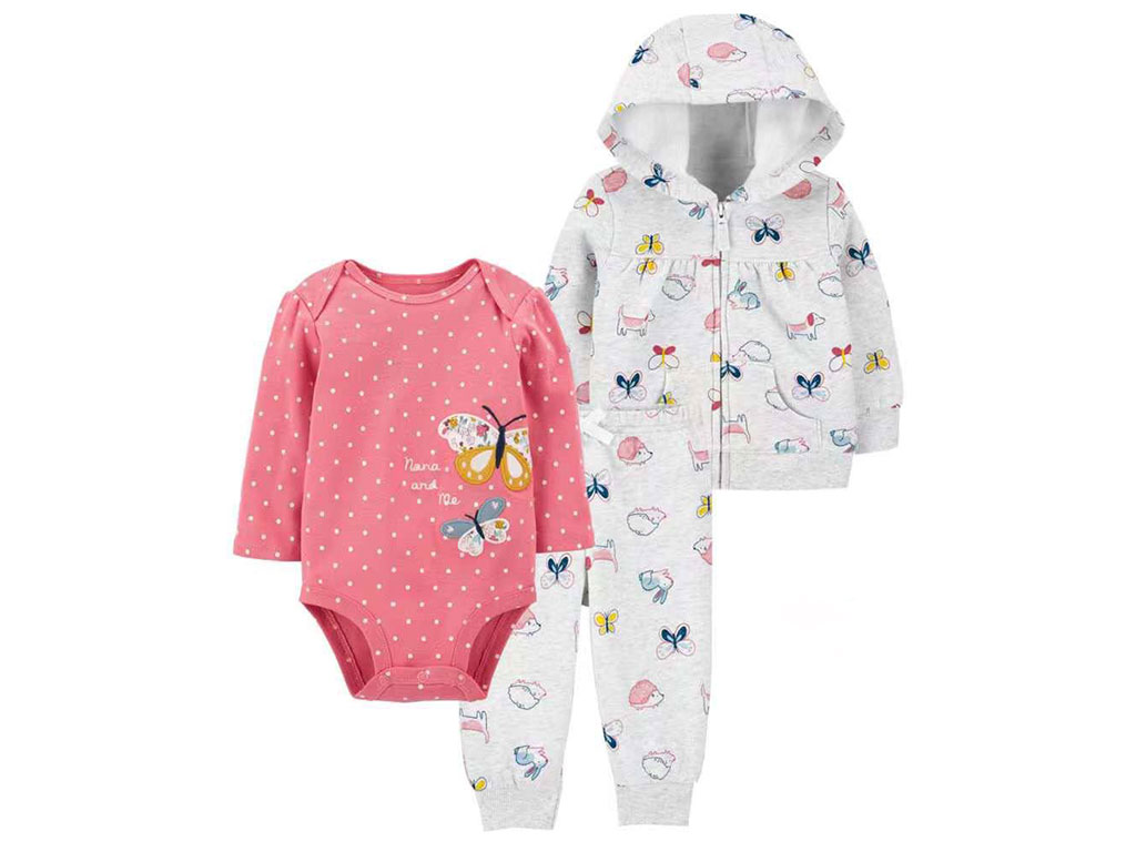 ست سه تکه سویشرت، بادی و شلوار دخترانه نوزادی طرح دار کارترز Carters