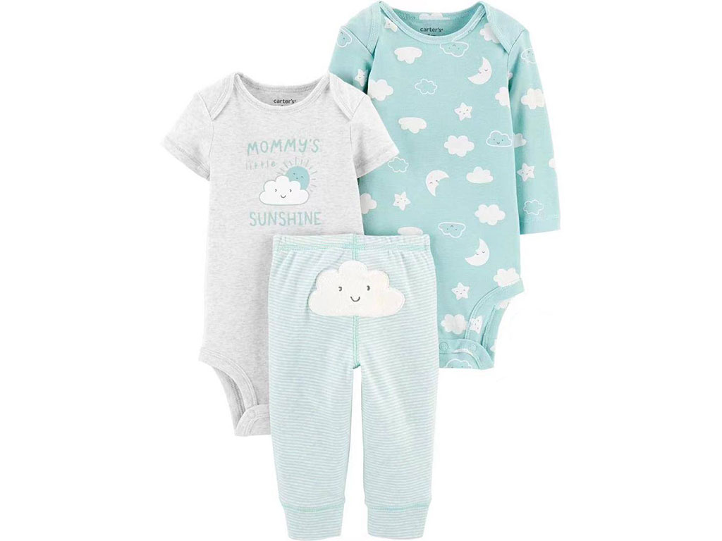 ست سه تکه بادی و شلوار نوزادی طرح ابر و ستاره کارترز Carters