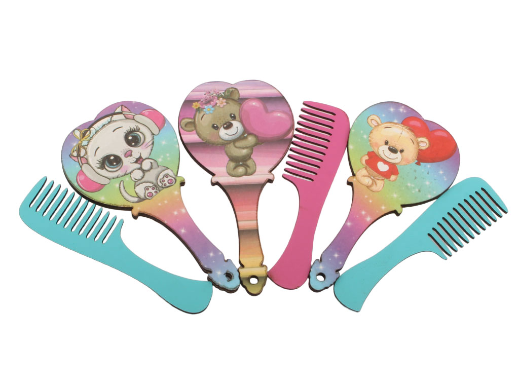 شانه و آینه چوبی دخترانه طرح حیوانات