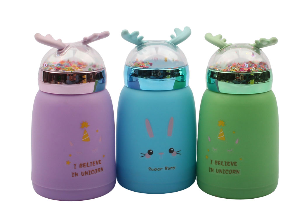 بطری دوجداره شیشه ای طرح شاخ گوزن درب پولکی حجم360 میلی لیتر